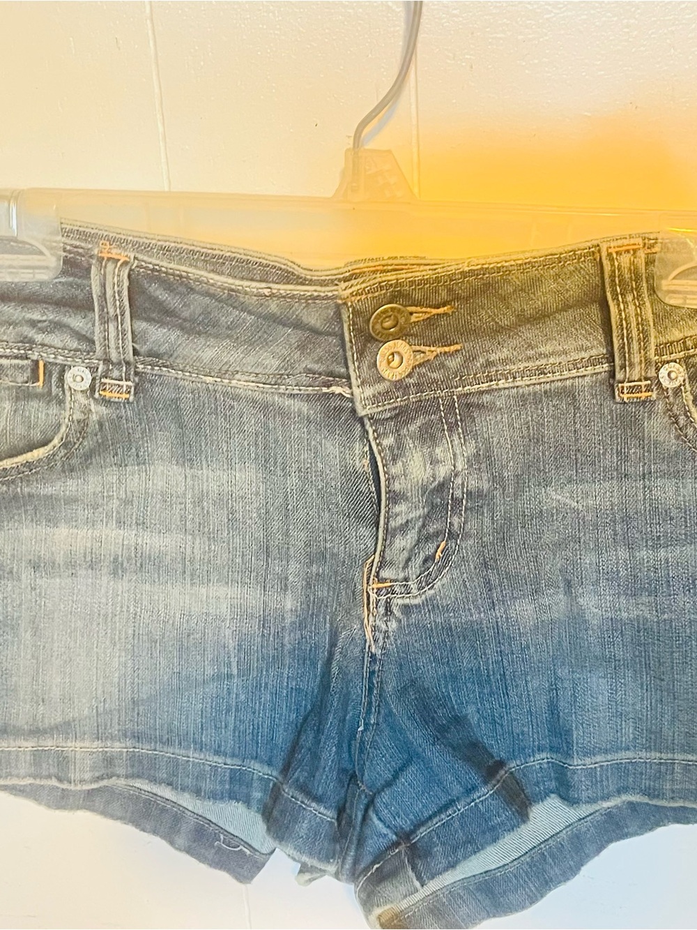 Guess Women's Light Blue Double-Button Denim Shorts Y2K